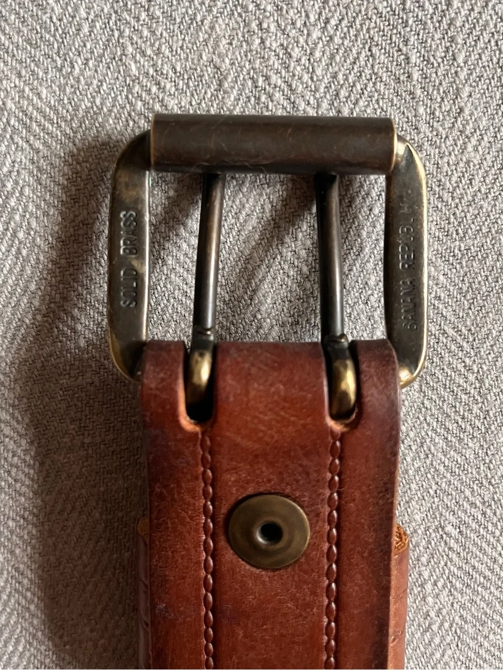 Vintage Y2K Banana Republic Brown Leather & Chunky Double-Prong Solid Brass Belt
